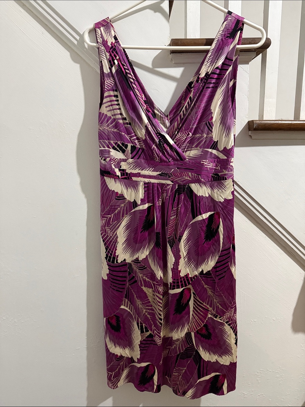 Sleeveless Silk Purple Floral Print V-Neck Dress